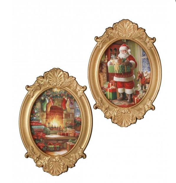 8 By 12 Inch Framed Santa Mantle Christmas Eve Art Two Styles