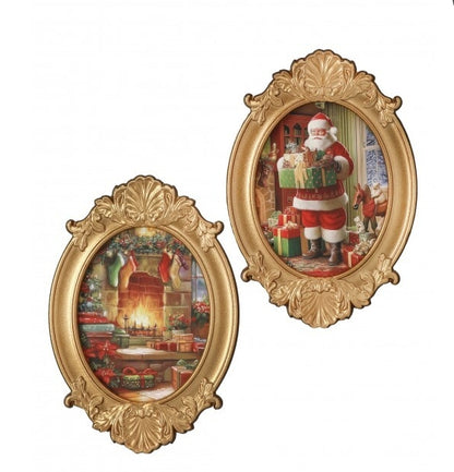 8 By 12 Inch Framed Santa Mantle Christmas Eve Art Two Styles