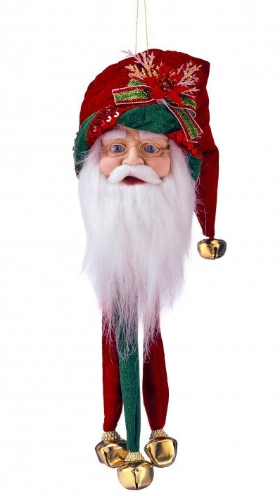 12 Inch Red And Green Velvet Santa Head Ornament