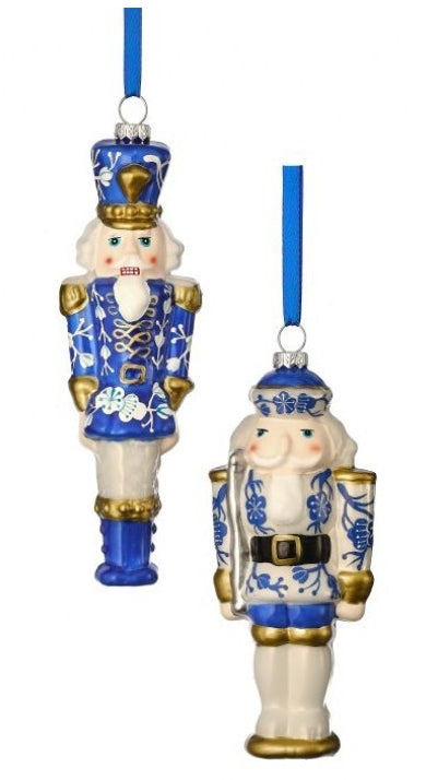 6.5 Inch Glass Blue And White Chinoiserie Toy Soldier Ornament Two Styles