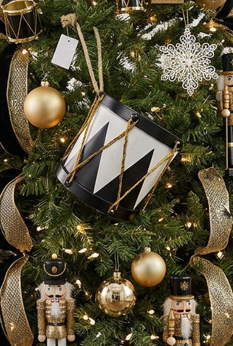 6 Inch Black And White Drum Ornament