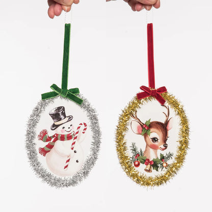 6 Inch Tinsel Oval Ornament Two Styles