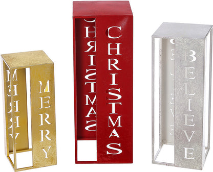 Set Of Three Holiday Cutout Word Lanterns