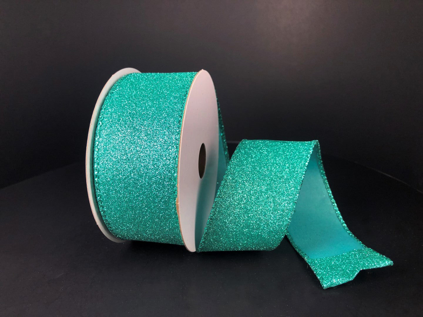 1.5 Inch By 10 Yard Aqua All Flat Glitter Ribbon