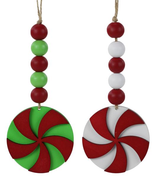 Traditional Wood Beaded Peppermint Ornament In Two Styles