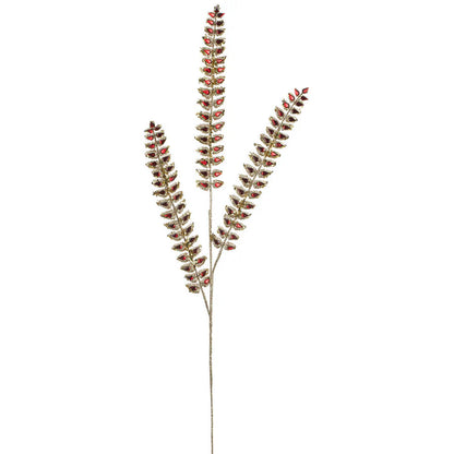 34.5 Inch Red Glittered Rhinestone Artificial Mini Leaf Spray