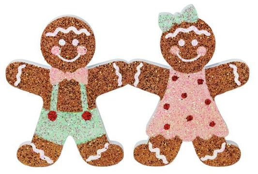 12 Inch Glitter Gingerbread Boy And Girl Sitter