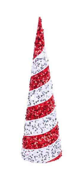 19.75 Inch Red And White Sequin Swirl Cone Tree