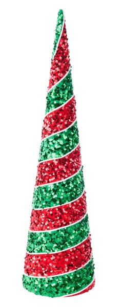 23.5 Inches Red And Emerald Sequin Cone Tree