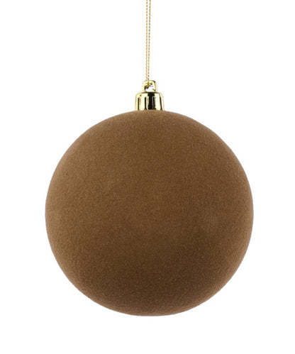 4 Inch Brown Smooth Flocked Ornament Ball
