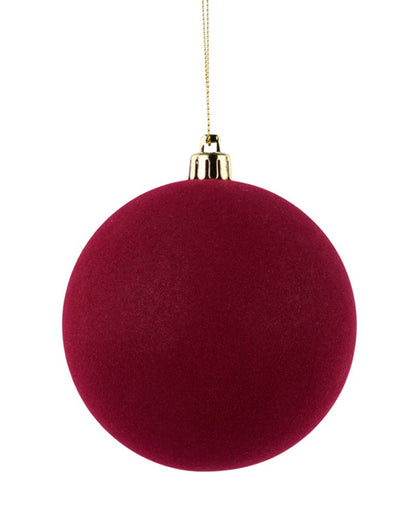 4 Inch Burgundy Smooth Flocked Ball Ornament