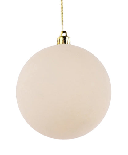 4 Inch Cream Smooth Flocked Ornament Ball
