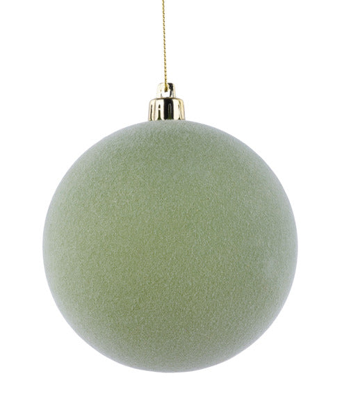 4 Inch Sage Green Flocked Ornament Ball