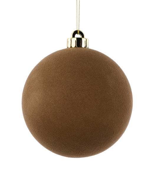 5 Inch Brown Smooth Flocked Ball Ornament