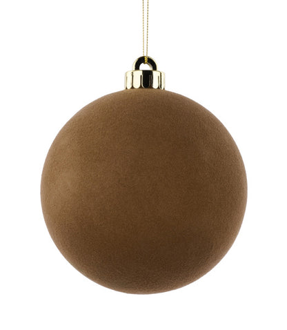 5 Inch Brown Smooth Flocked Ball Ornament