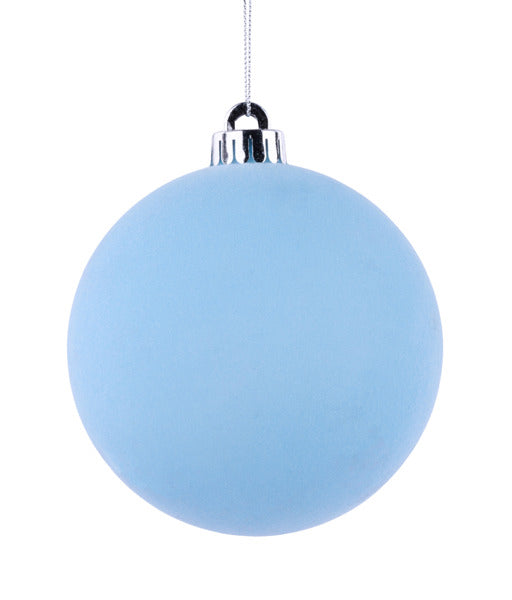 5 Inch Light Blue Smooth Flocked Ornament Ball