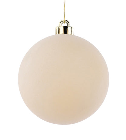 5 Inch Cream Smooth Flocked Ornament Ball