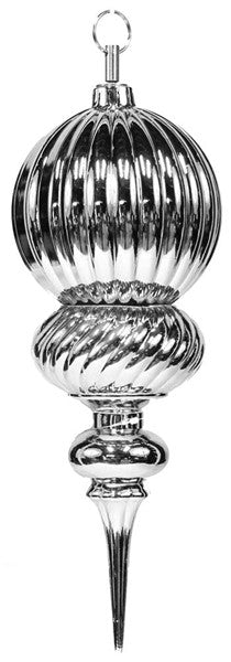 14 Inch Shiny Silver Vertical Stripe Ball Finial Ornament