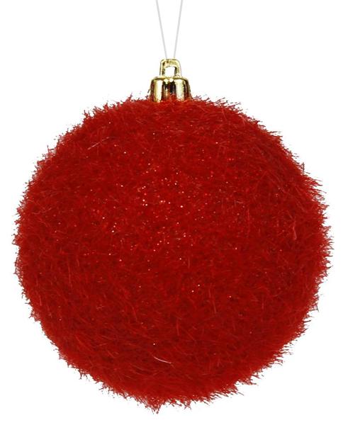 4 Inch Red Flocked Glitter Ornament Ball