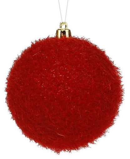 4 Inch Red Flocked Glitter Ornament Ball