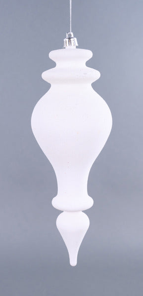 10 Inch Glitter White Shiny Finial Ornament
