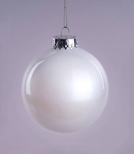 4 Inch Pearl White Laquer Glass Look Ornament