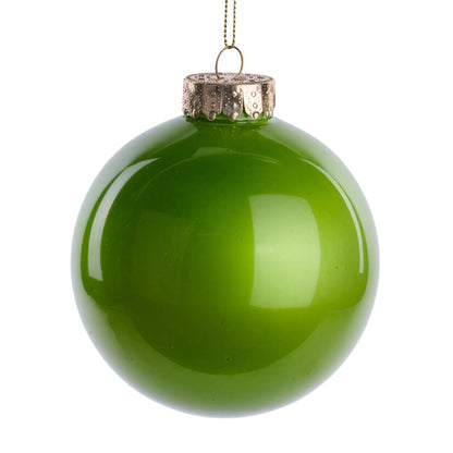 4 Inch Lime Green Lacquer Glass Look Ornament Ball