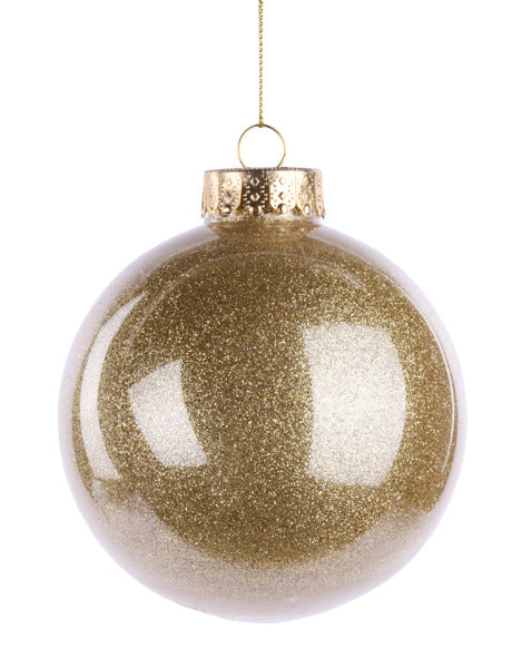 4 Inch Gold Lacquer Look Glitter Ball Ornament