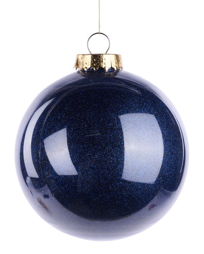 6 Inch Navy Blue Lacquer Look Glitter Ball Ornament