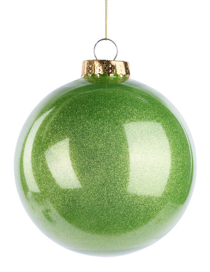 6 Inch Lime Green Glitter Laquer Ornament Ball