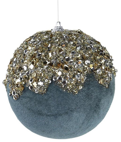 4.75 Inch Pewter Velvet Sequin Dripped Ornament Ball