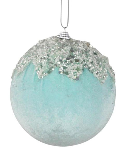 4.75 Inch Ice Blue Velvet Ornament With Sequin And Beaded Dripping