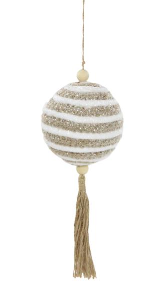 10.25 Inch Brown And White Jute Stripe Ornament With Tassel