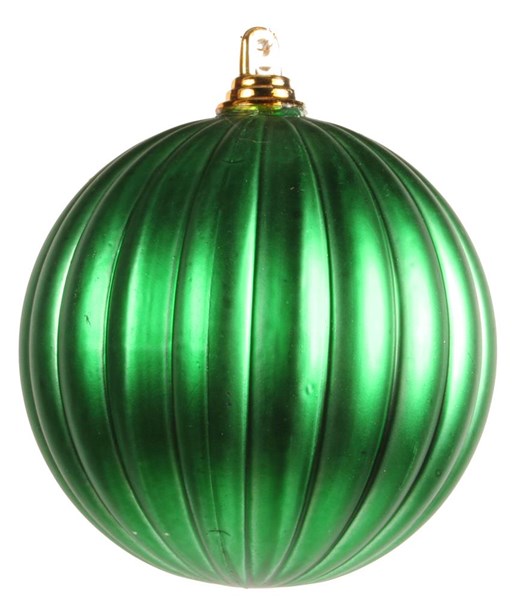 5 Inch Matte Green Vertical Stripe Ball Ornament