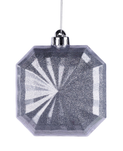 4.75 Inch Silver Glitter Octagon Ornament