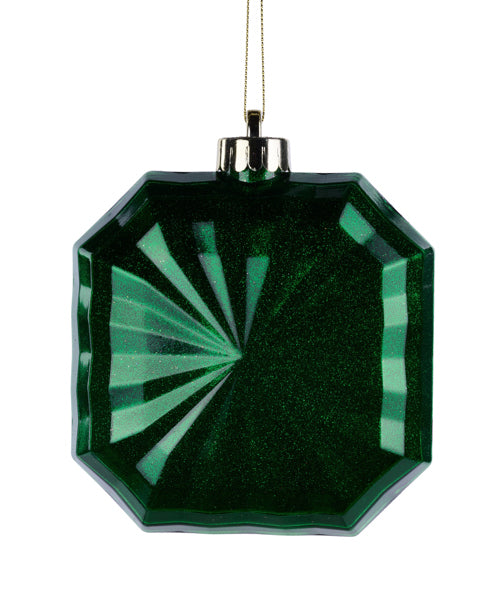 4.75 Inch Emerald Green Glitter Octagon Ornament
