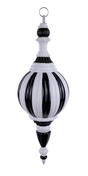 18 Inch Black And White Vertical Finial Ball Ornament