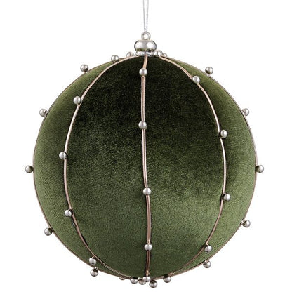 6 Inch Hunter Green Bead Velvet Ball Ornament