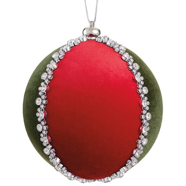 5 Inch Red And Green Diamond Velvet Ball Ornament