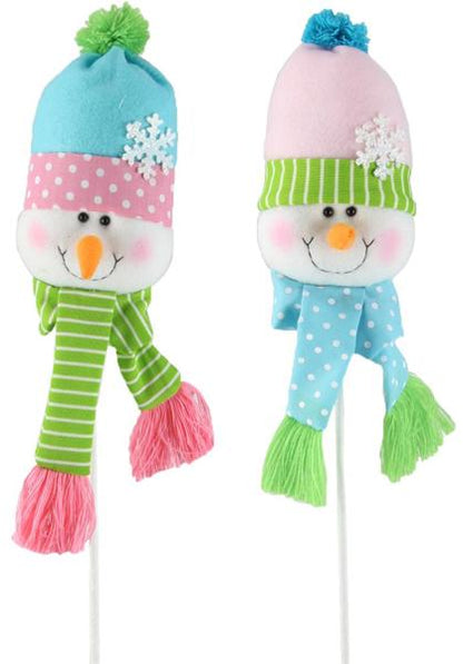 Pink And Green Plush Snowman Head Pick Two Styles