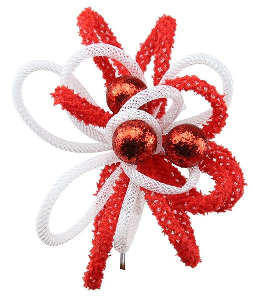 12 Inch Red And White Tubing Glitter Ball Pick