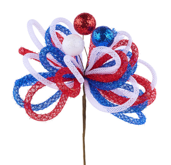 12 Inch Red White And Blue Tinsel Foil Ball Pick