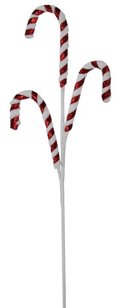 26 Inch Red And White Glitter Candy Cane Spray