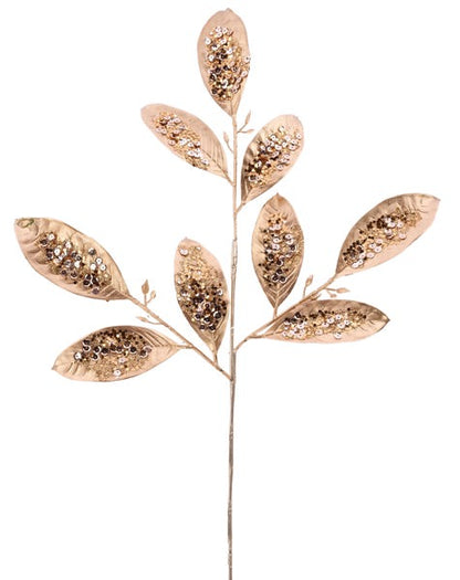 25.5 Inch Copper Glitter Sequin Leaf Spray