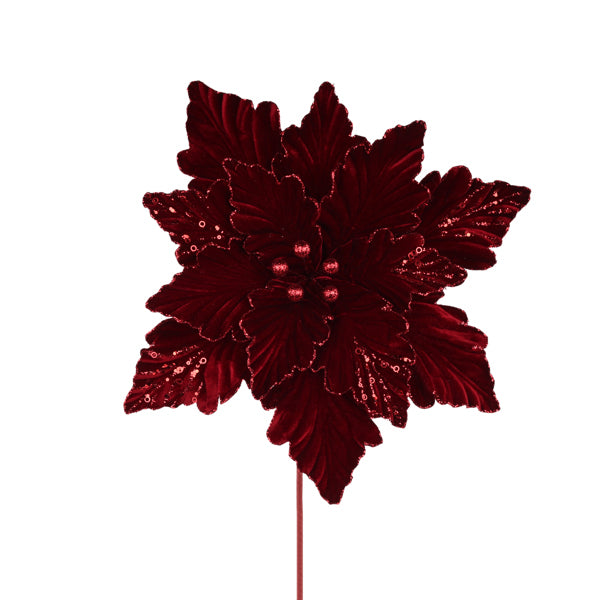 19 Inch Burgundy Velvet Poinsettia Stem