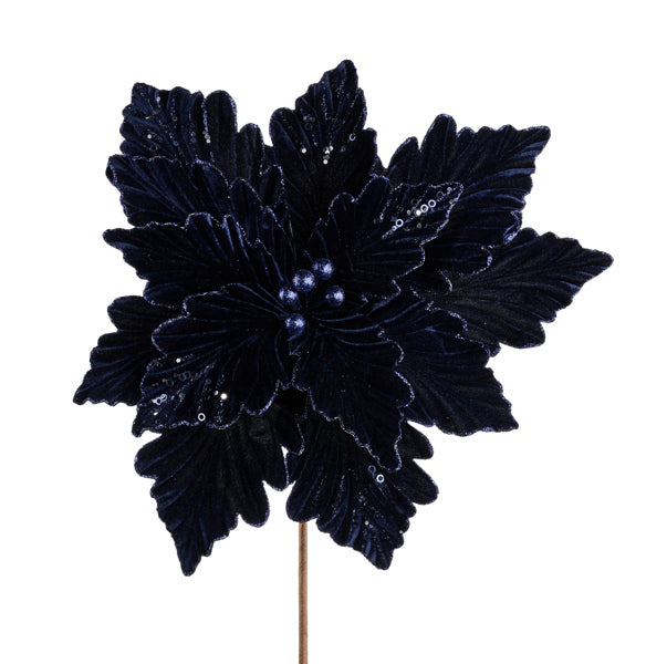 19 Inch Jumbo Navy Blue Velvet Poinsettia Stem