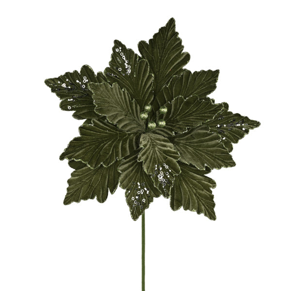 19 Inch Jumbo Sage Green Velvet Poinsettia Stem