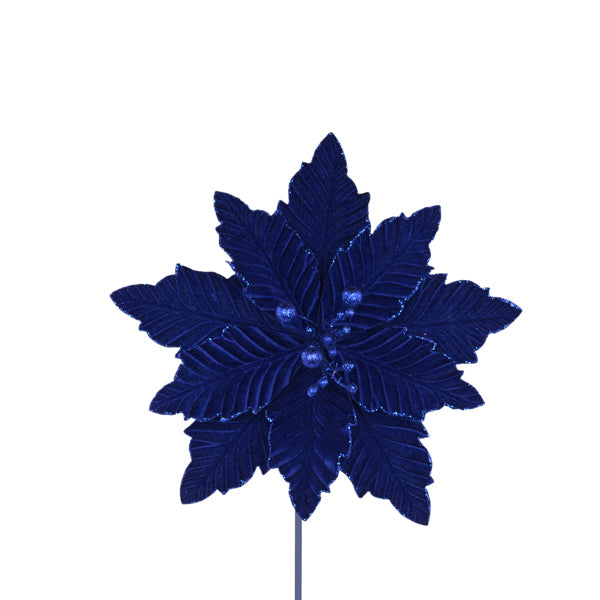 12.5 Inch Royal Blue Velvet Poinsettia Spray