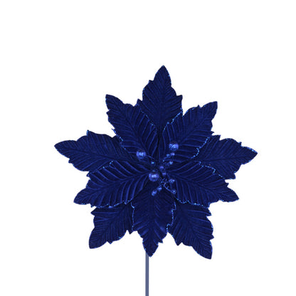 12.5 Inch Royal Blue Velvet Poinsettia Spray