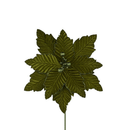 12.5 Inch Moss Green Velvet Poinsettia Stem